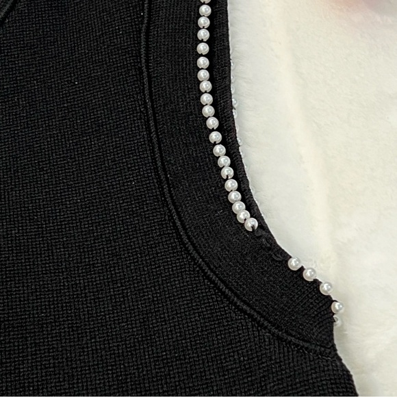 NWOT Sandro Gild Faux Pearl Embellished Knit Top--missing a few pearls (armhole) - Picture 9 of 11